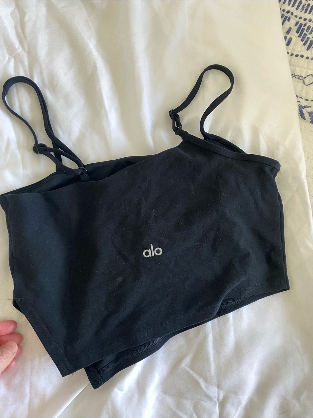 ALO Yoga Black Crop Tank Top with Thin Straps